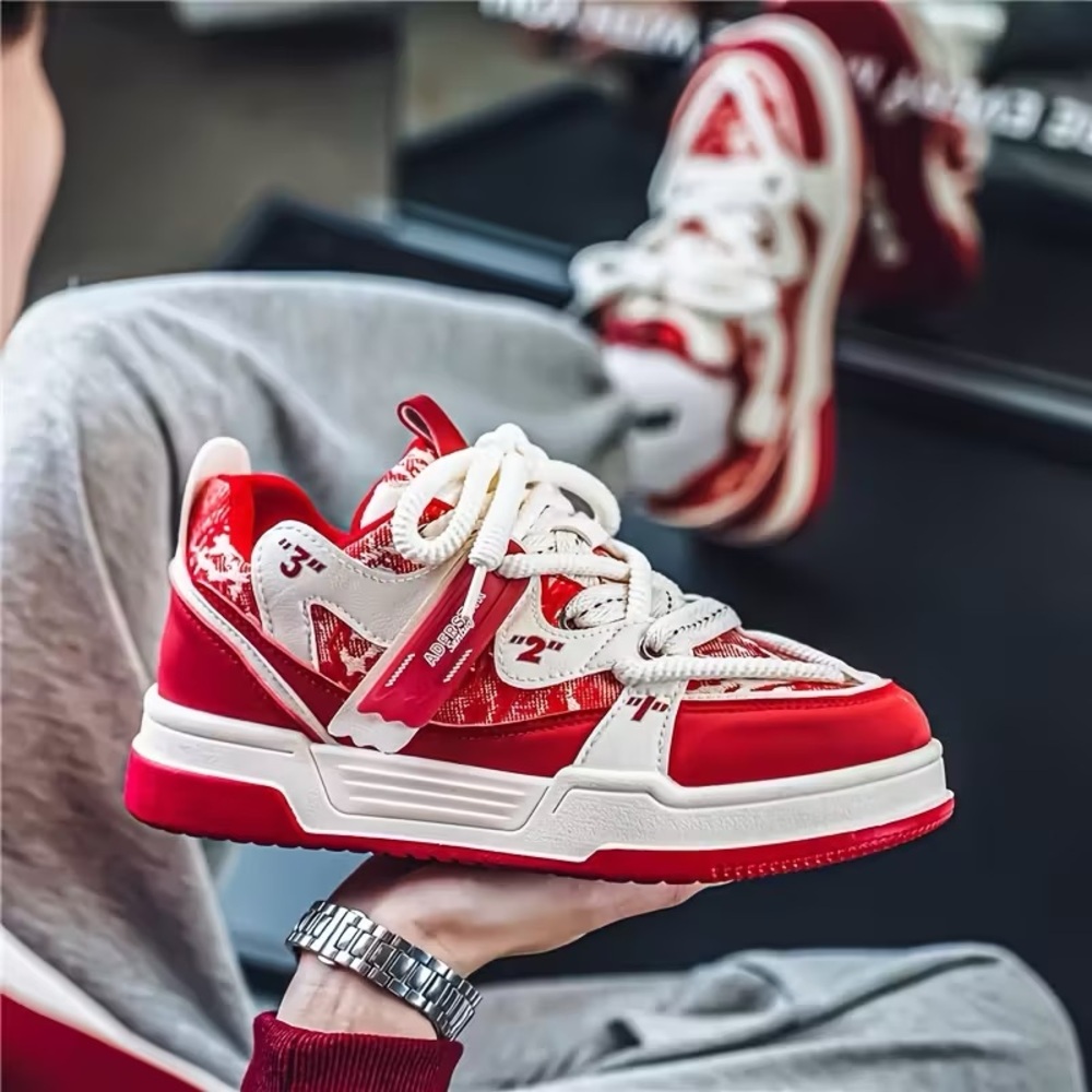 ML Red & White Low-Top Thick Sole Streetwear Sneakers – Size US 8 (EU 41)